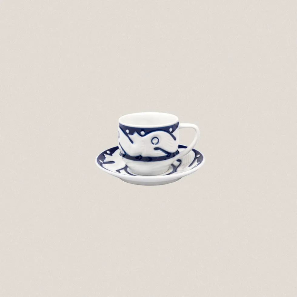 Taza Café con plato Peixes Azul