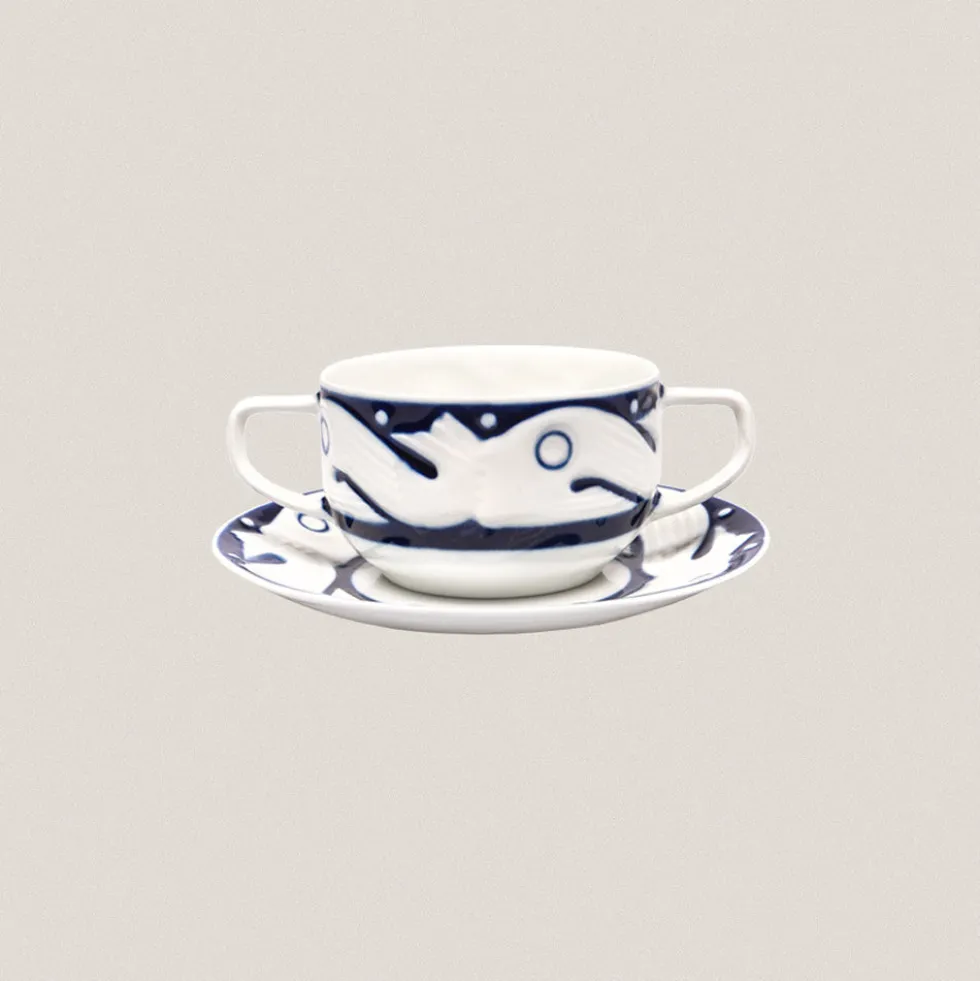 Taza Consomé con plato Peixes Azul